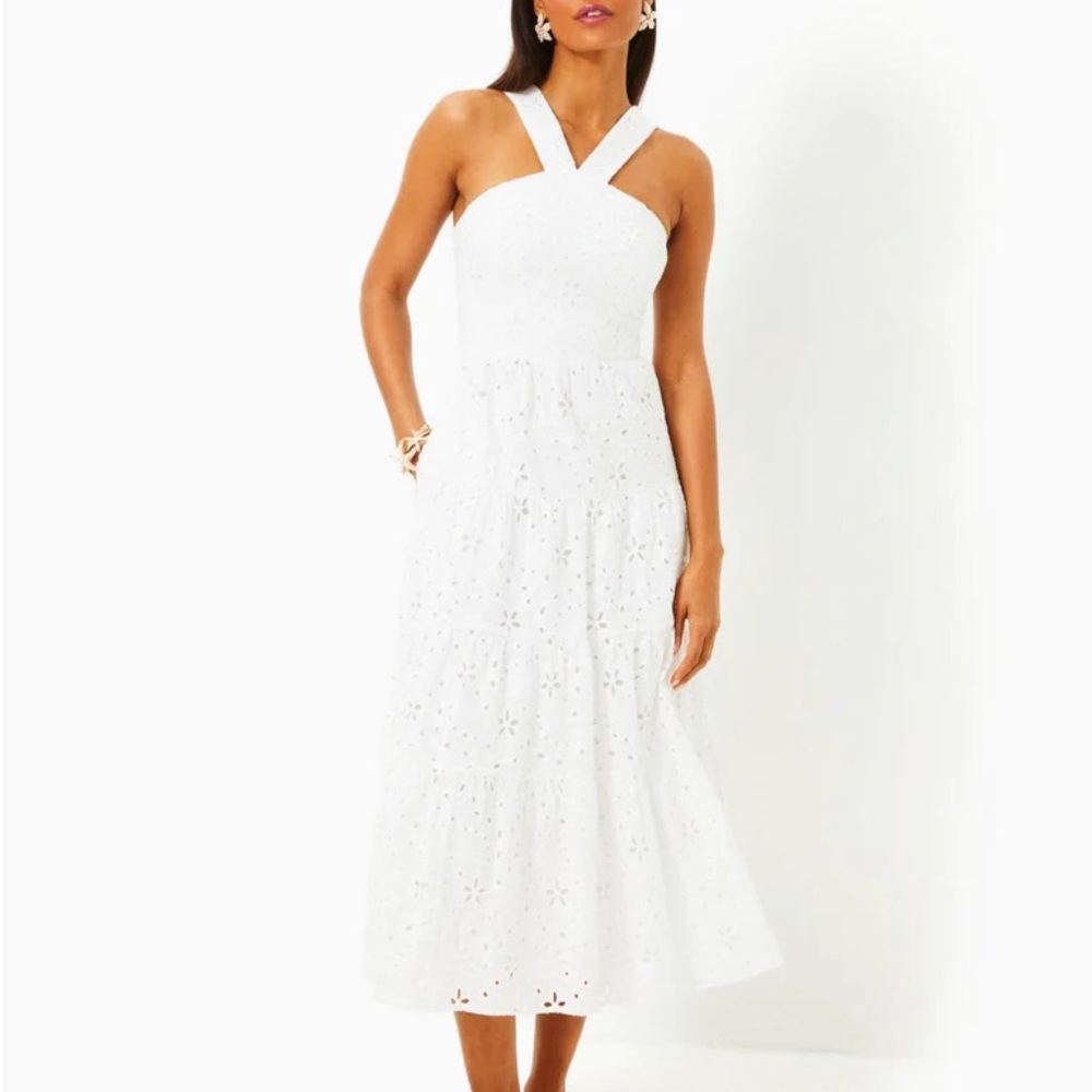 Lilly Pulitzer Jenette Eyelet Halter Midi Dress